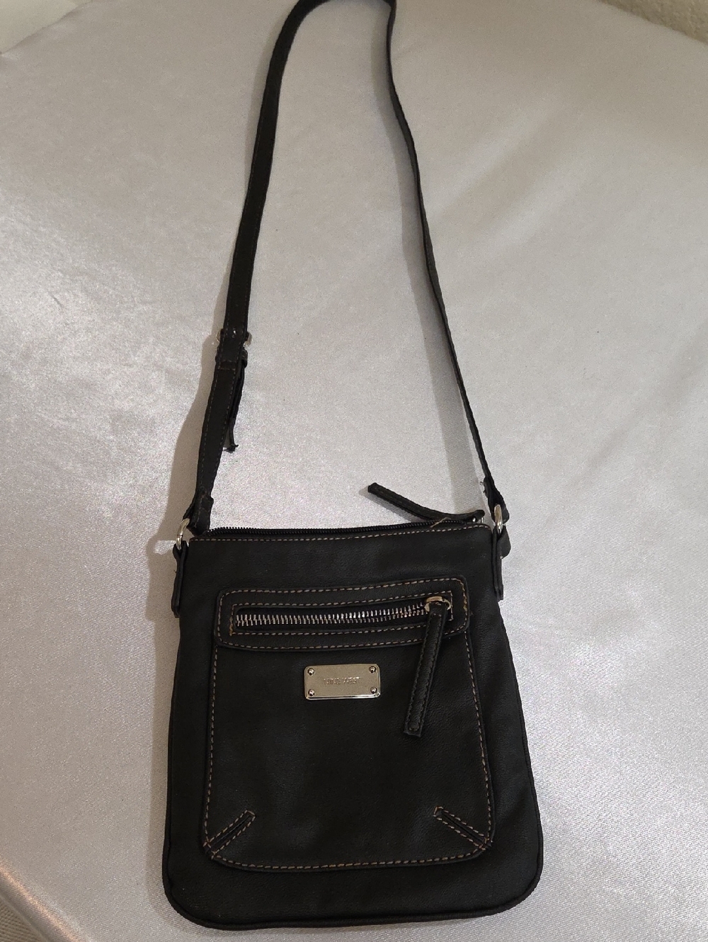 Nine West Black Crossbody with Front Zip and Logo Plate